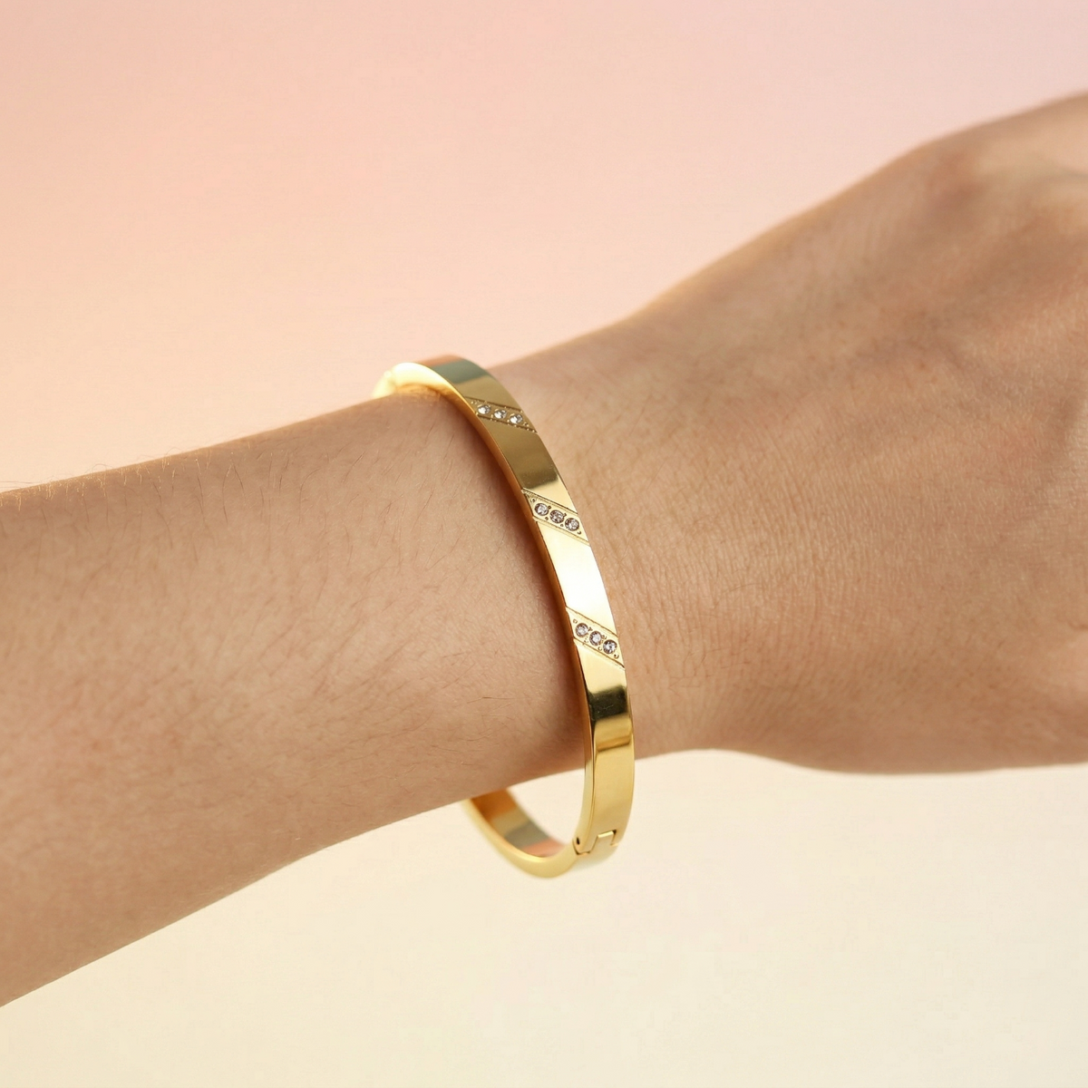 Diagonal Pavé Gold Bangle